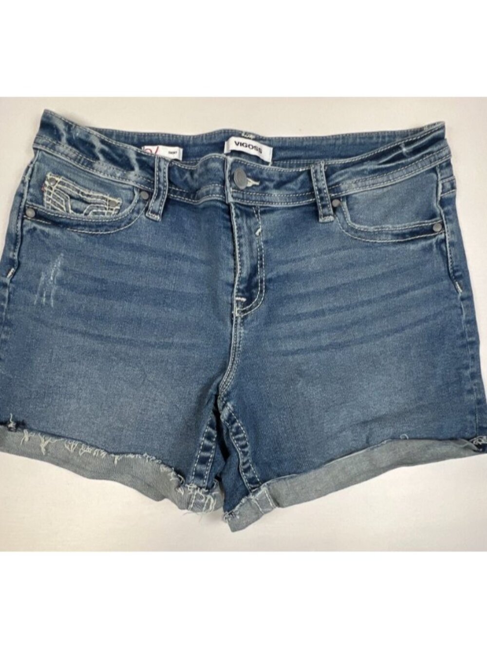 Vigoss Women's Size 16 Blue Denim Shorts Raw Hem Embroidered Pockets